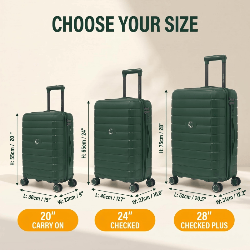 NOMBERONE Paris Collection 100% Polypropylene Hard Shell Suitcase with 360° Spinner Wheels, 20/24/28 Inch Lightweight Carry On Travel Luggage