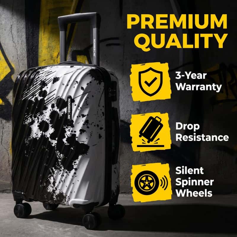 03_图标卖点图_核心优势_副本 NOMBERONE Ink Splash Graffiti Hard Shell Luggage, ABS+PC Scratch Resistant Rolling Suitcase with TSA Lock & Silent 360° Spinner Wheels, 21/25/29 Inch Carry On & Checked Street Style Travel Luggage