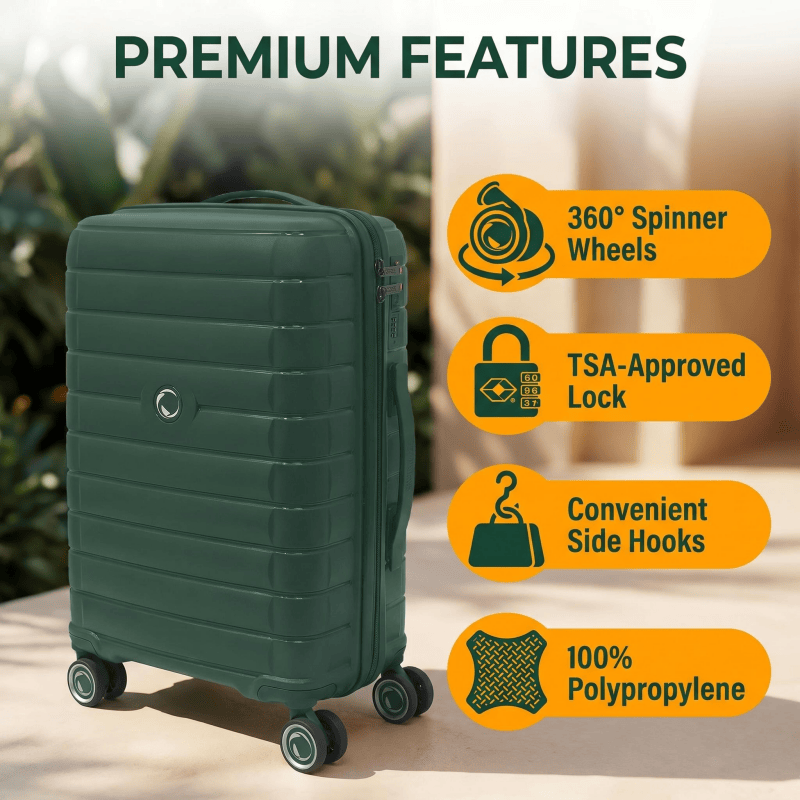 NOMBERONE Paris Collection 100% Polypropylene Hard Shell Suitcase with 360° Spinner Wheels, 20/24/28 Inch Lightweight Carry On Travel Luggage