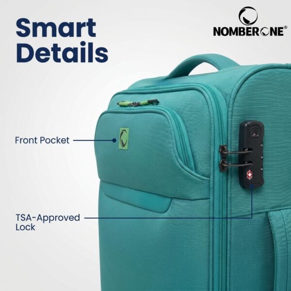 03_细节图_外观配置解析_副本 NOMBERONE Lightweight Softside Luggage, Expandable Fabric Rolling Suitcase with TSA Lock, Front Pocket & Silent 360° Spinner Wheels, 20/24/28 Inch Carry On & Checked Travel Bag
