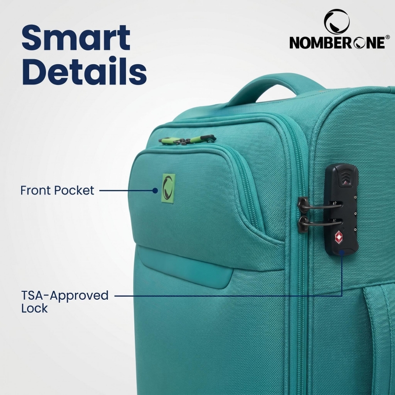 03_细节图_外观配置解析_副本 NOMBERONE Lightweight Softside Luggage, Expandable Fabric Rolling Suitcase with TSA Lock, Front Pocket & Silent 360° Spinner Wheels, 20/24/28 Inch Carry On & Checked Travel Bag