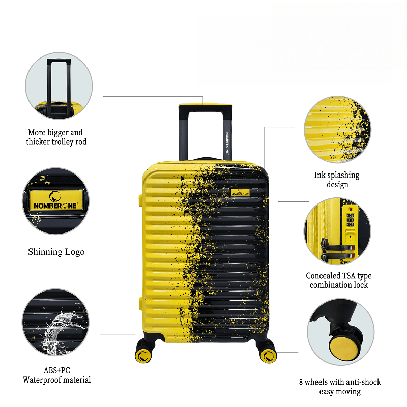 2 NOMBERONE Splash Ink Gradient Hard Shell Luggage, ABS+PC Lightweight Spinner Rolling Suitcase with TSA Lock, 20/24/28 Inch Carry On Travel Luggage