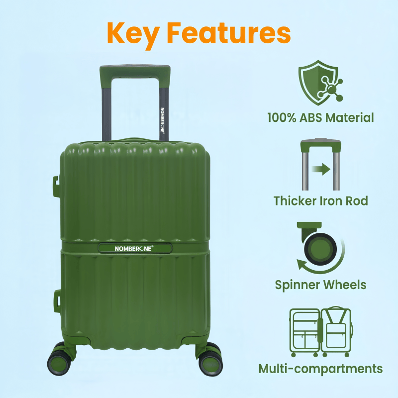 NOMBERONE ABS Luggage Sets 3 Piece 20 24 28 Inch Hard Shell Carry On Checked Spinner Suitcase with Iron Trolley System Multi Compartments