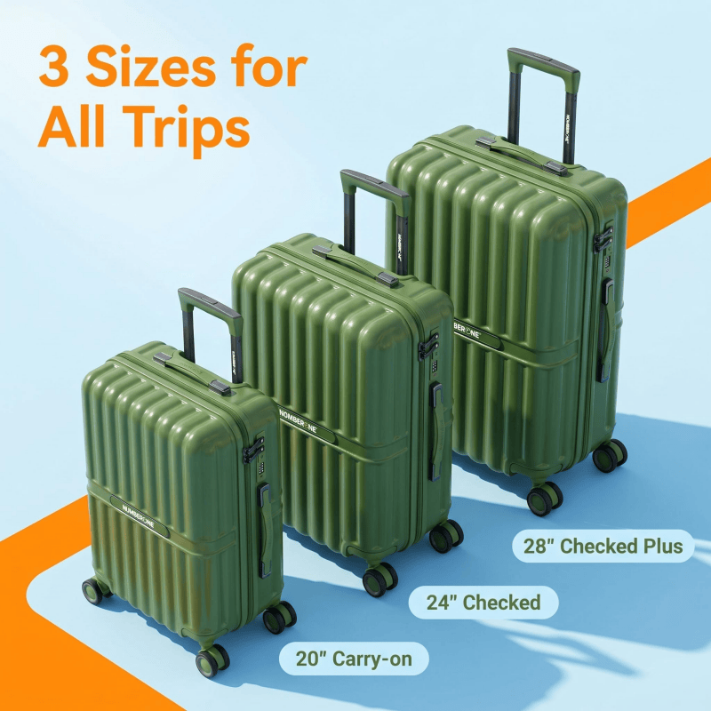 NOMBERONE 100% ABS Hard Shell Luggage, Heavy Duty Thick Iron Trolley Suitcase with Silent 360° Spinner Wheels, Multi Compartment Organized Interior, 20/24/28 Inch Carry On & Checked Rolling Travel Luggage, 6 Fashion Color Options