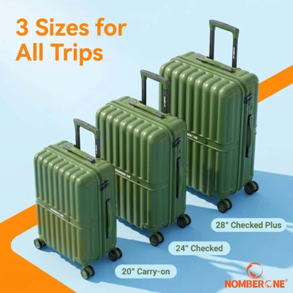 NOMBERONE 100% ABS Hard Shell Luggage, Heavy Duty Thick Iron Trolley Suitcase with Silent 360° Spinner Wheels, Multi Compartment Organized Interior, 20/24/28 Inch Carry On & Checked Rolling Travel Luggage, 6 Fashion Color Options