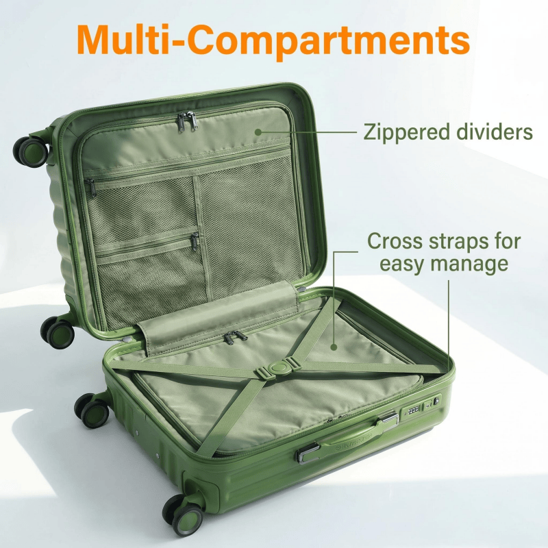 NOMBERONE 100% ABS Hard Shell Luggage, Heavy Duty Thick Iron Trolley Suitcase with Silent 360° Spinner Wheels, Multi Compartment Organized Interior, 20/24/28 Inch Carry On & Checked Rolling Travel Luggage, 6 Fashion Color Options