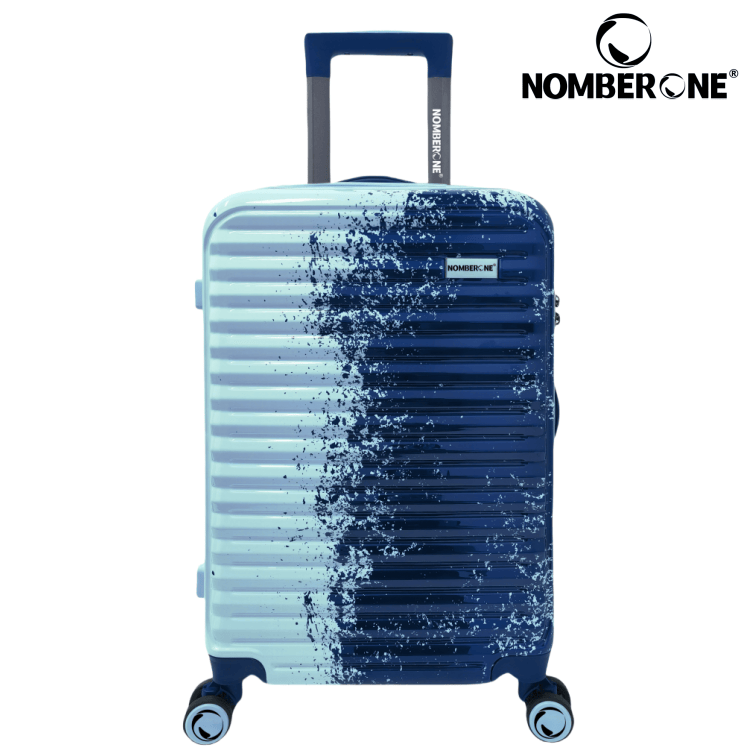 F1125深蓝色 NOMBERONE Splash Ink Gradient Hard Shell Luggage, ABS+PC Lightweight Spinner Rolling Suitcase with TSA Lock, 20/24/28 Inch Carry On Travel Luggage