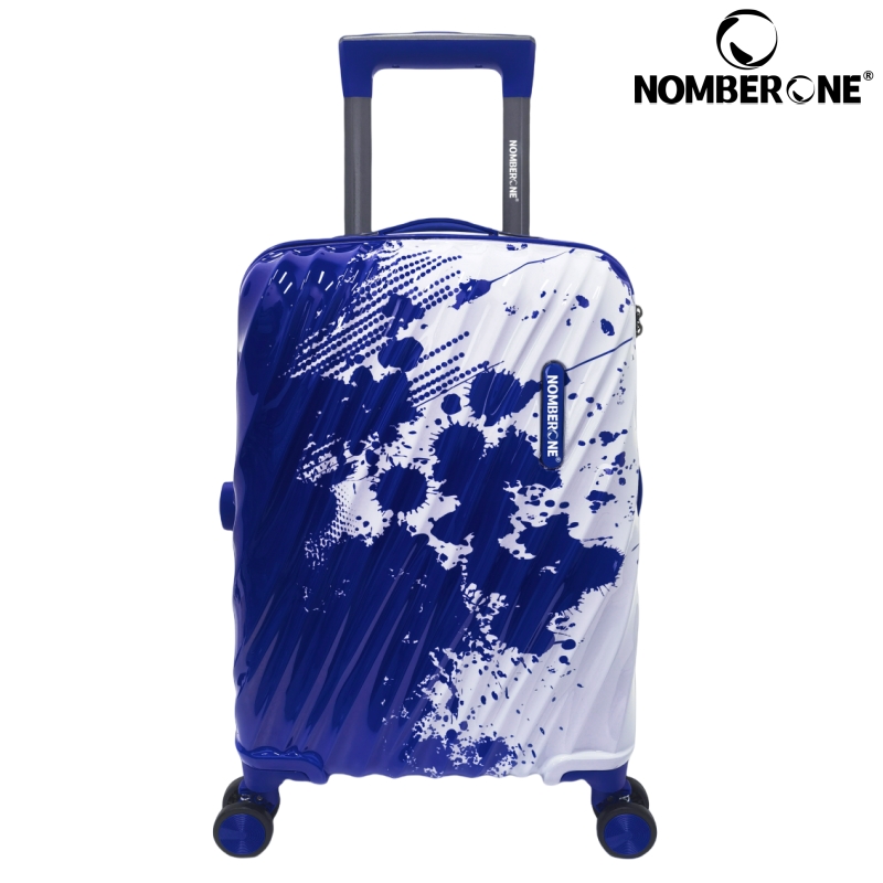 F1130蓝色 NOMBERONE Ink Splash Graffiti Hard Shell Luggage, ABS+PC Scratch Resistant Rolling Suitcase with TSA Lock & Silent 360° Spinner Wheels, 21/25/29 Inch Carry On & Checked Street Style Travel Luggage