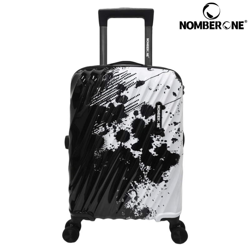 F1130黑色 NOMBERONE Ink Splash Graffiti Hard Shell Luggage, ABS+PC Scratch Resistant Rolling Suitcase with TSA Lock & Silent 360° Spinner Wheels, 21/25/29 Inch Carry On & Checked Street Style Travel Luggage