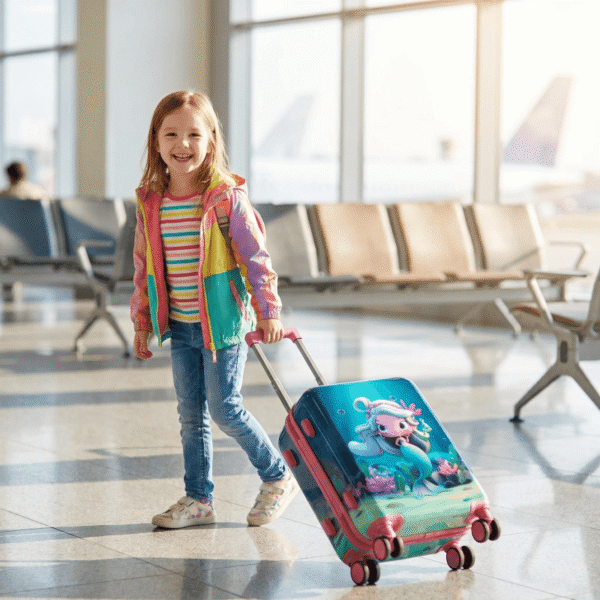 人物场景图_快乐出行代入_副本 NOMBERONE Kids Carry On Luggage Hard Shell Children Rolling Suitcase with Concealed Cup Holder & Detachable Spinner Wheels, 16/18/20/22 Inch Girls Travel