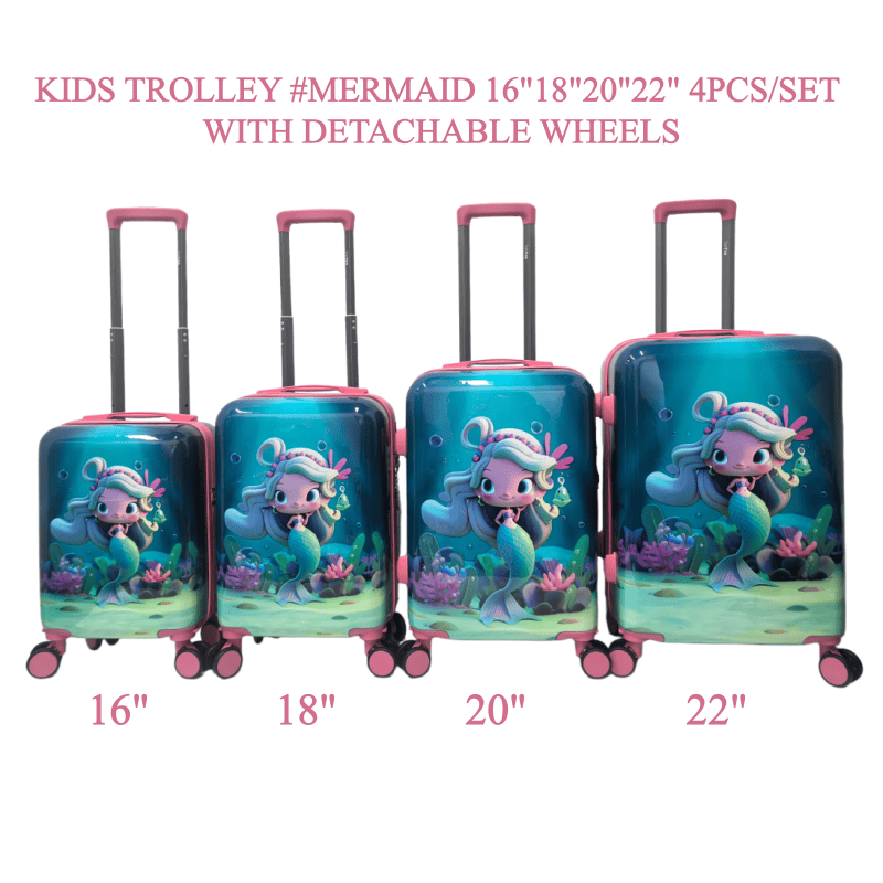 全尺寸套装展示 NOMBERONE Kids Carry On Luggage Hard Shell Children Rolling Suitcase with Concealed Cup Holder & Detachable Spinner Wheels, 16/18/20/22 Inch Girls Travel