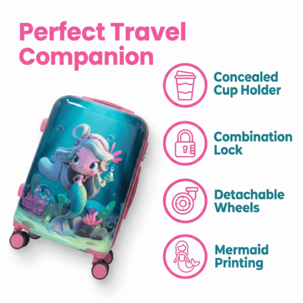 图标卖点图_核心功能速览_副本 NOMBERONE Kids Carry On Luggage Hard Shell Children Rolling Suitcase with Concealed Cup Holder & Detachable Spinner Wheels, 16/18/20/22 Inch Girls Travel