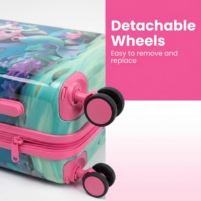 细节图_灵活可拆卸轮_副本 NOMBERONE Kids Carry On Luggage Hard Shell Children Rolling Suitcase with Concealed Cup Holder & Detachable Spinner Wheels, 16/18/20/22 Inch Girls Travel