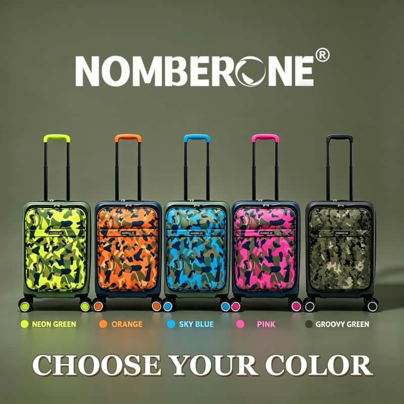 NOMBERONE Tactical Camo PP Hardside Luggage, Soft Front Pocket Rolling Suitcase with TSA Lock & Silent 360° Spinner Wheels, 20/24/28 Inch Carry On & Check-In Travel Suitcase, 5 Vibrant Camouflage Colors for Outdoor & Adventure Travel