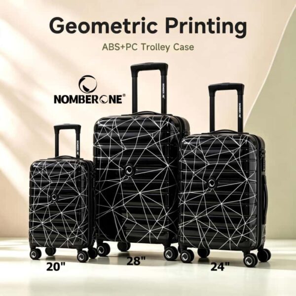 NOMBERONE Geometric Printed ABS+PC Hard Shell Luggage, 3 Sizes 20/24/28 Inch, TSA Lock Silent Spinner Wheels Travel Suitcase with Side Hook