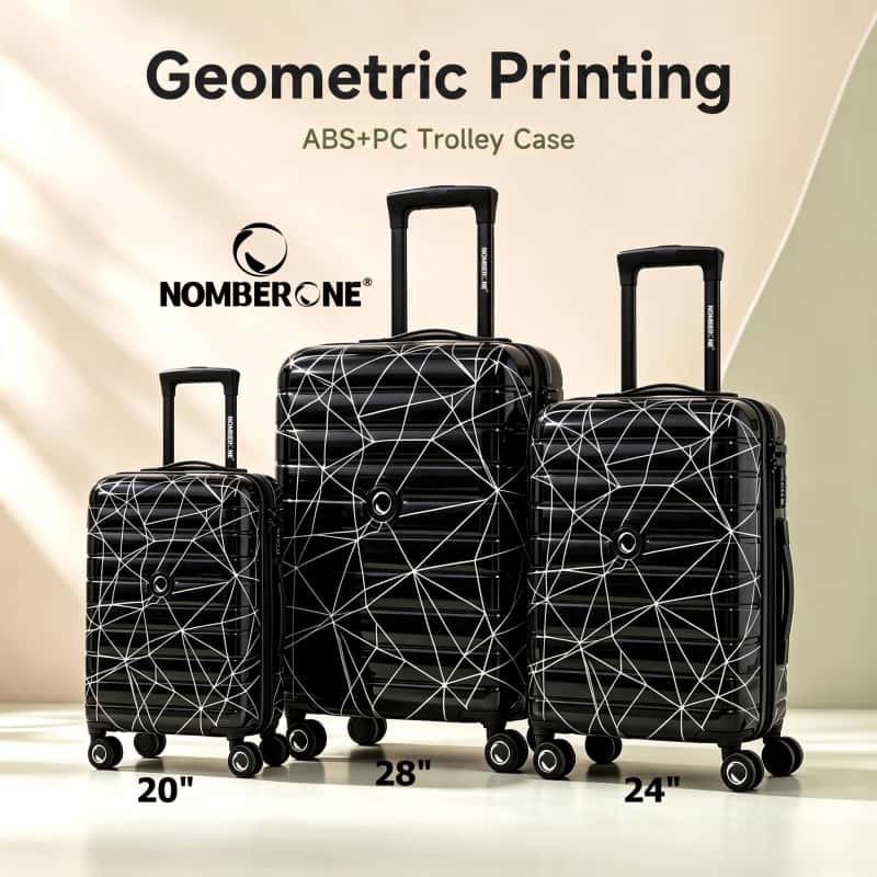 NOMBERONE Geometric Printed ABS+PC Hard Shell Luggage, 3 Sizes 20/24/28 Inch, TSA Lock Silent Spinner Wheels Travel Suitcase with Side Hook