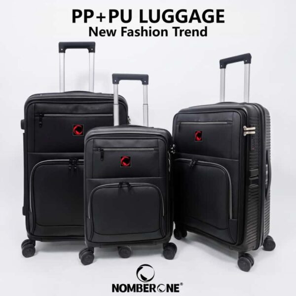 NOMBERONE PP+PU Hybrid Business Luggage, Front Quick Access Laptop Pocket Rolling Suitcase with TSA Lock & Silent 360° Spinner Wheels, Expandable 20/24/28 Inch Carry On & Checked Travel Suitcase