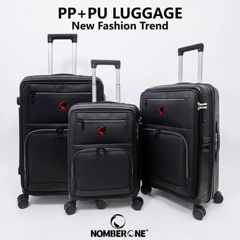 NOMBERONE PP+PU Hybrid Business Luggage, Front Quick Access Laptop Pocket Rolling Suitcase with TSA Lock & Silent 360° Spinner Wheels, Expandable 20/24/28 Inch Carry On & Checked Travel Suitcase