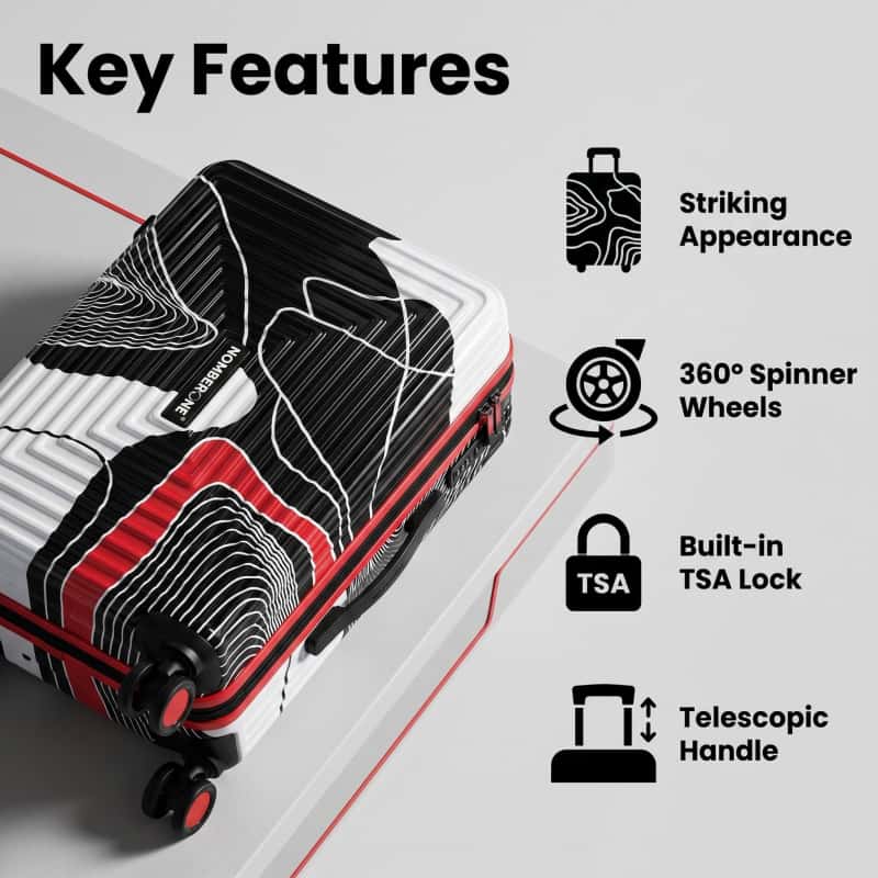 NOMBERONE Geometric Color‑Block Hardside Luggage, Graffiti Pattern PC Rolling Suitcase with TSA Lock, 360° Silent Spinner Wheels & Telescopic Handle, 20/24/28 Inch Carry‑On & Check‑In Travel Luggage