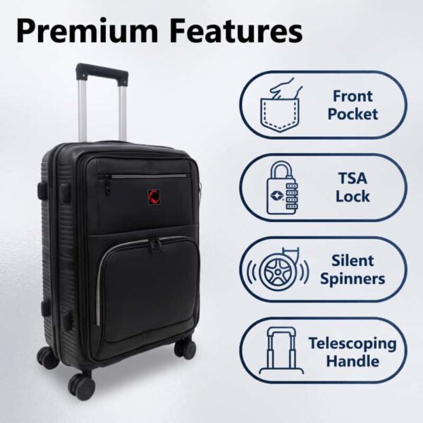 NOMBERONE PP+PU Hybrid Business Luggage, Front Quick Access Laptop Pocket Rolling Suitcase with TSA Lock & Silent 360° Spinner Wheels, Expandable 20/24/28 Inch Carry On & Checked Travel Suitcase