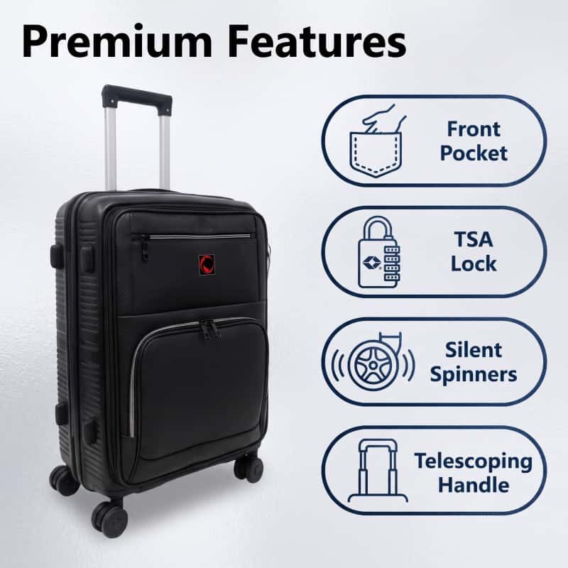 NOMBERONE PP+PU Hybrid Business Luggage, Front Quick Access Laptop Pocket Rolling Suitcase with TSA Lock & Silent 360° Spinner Wheels, Expandable 20/24/28 Inch Carry On & Checked Travel Suitcase