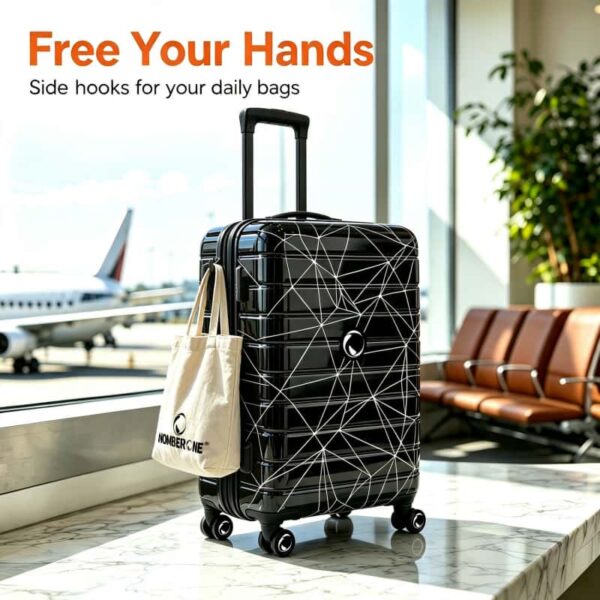 NOMBERONE Geometric Printed ABS+PC Hard Shell Luggage, 3 Sizes 20/24/28 Inch, TSA Lock Silent Spinner Wheels Travel Suitcase with Side Hook