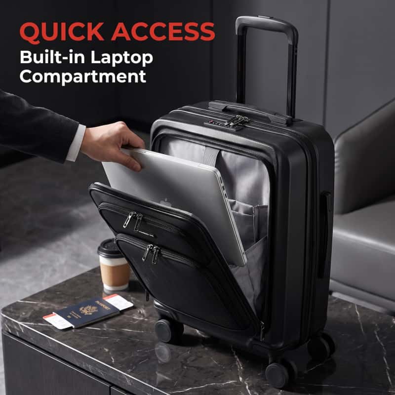 NOMBERONE Hybrid PC & Soft EVA Hardside Luggage, Front Quick Access Laptop Pocket Rolling Suitcase with TSA Lock & Silent Shock-Absorbing 360° Spinner Wheels, 20/24/28 Inch Carry On & Checked Travel Luggage