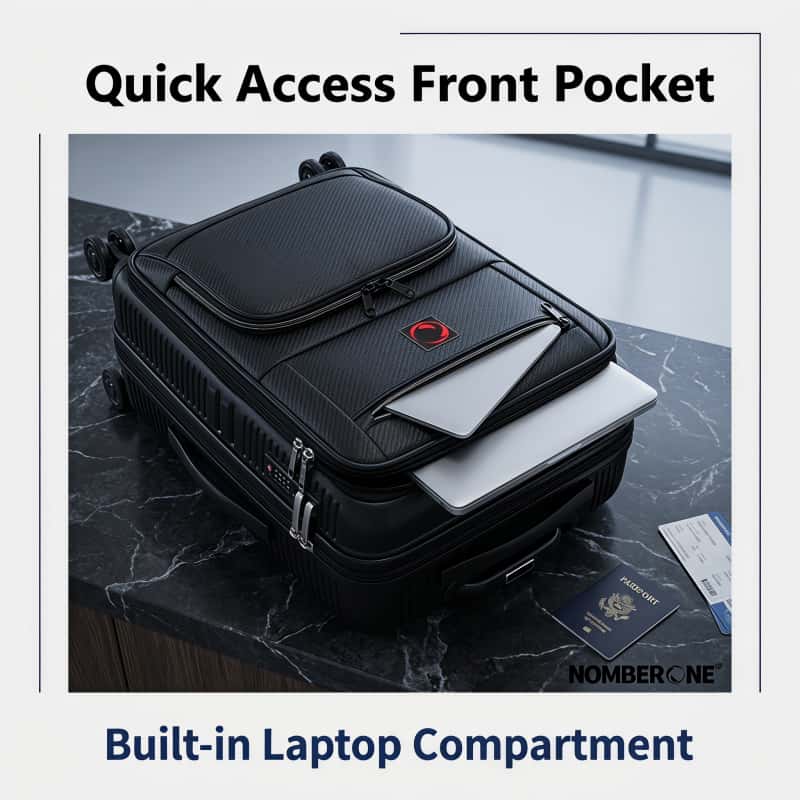NOMBERONE PP+PU Hybrid Business Luggage, Front Quick Access Laptop Pocket Rolling Suitcase with TSA Lock & Silent 360° Spinner Wheels, Expandable 20/24/28 Inch Carry On & Checked Travel Suitcase