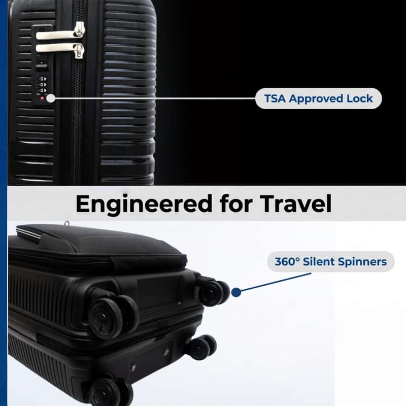 NOMBERONE PP+PU Hybrid Business Luggage, Front Quick Access Laptop Pocket Rolling Suitcase with TSA Lock & Silent 360° Spinner Wheels, Expandable 20/24/28 Inch Carry On & Checked Travel Suitcase
