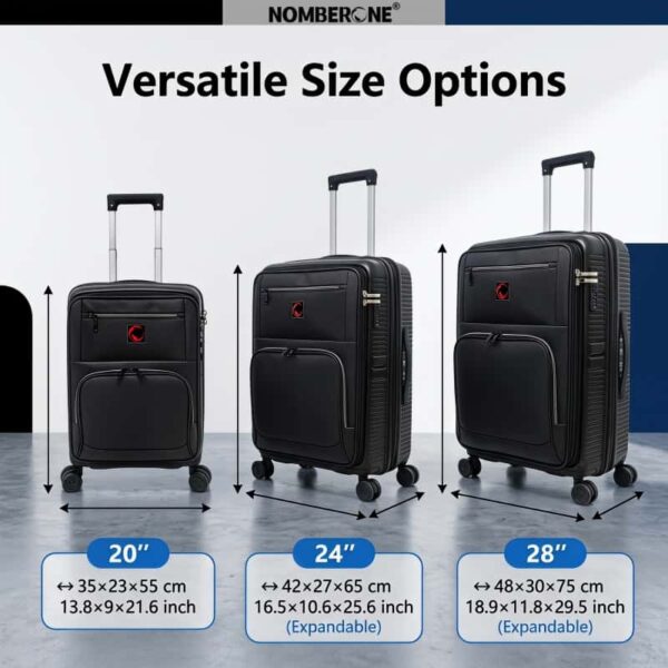 NOMBERONE PP+PU Hybrid Business Luggage, Front Quick Access Laptop Pocket Rolling Suitcase with TSA Lock & Silent 360° Spinner Wheels, Expandable 20/24/28 Inch Carry On & Checked Travel Suitcase