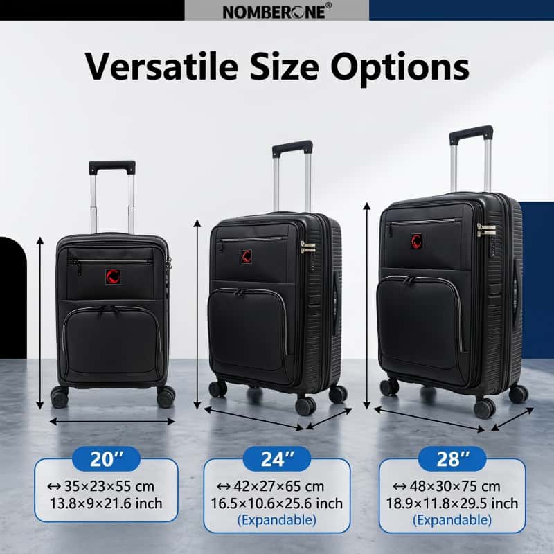 NOMBERONE PP+PU Hybrid Business Luggage, Front Quick Access Laptop Pocket Rolling Suitcase with TSA Lock & Silent 360° Spinner Wheels, Expandable 20/24/28 Inch Carry On & Checked Travel Suitcase