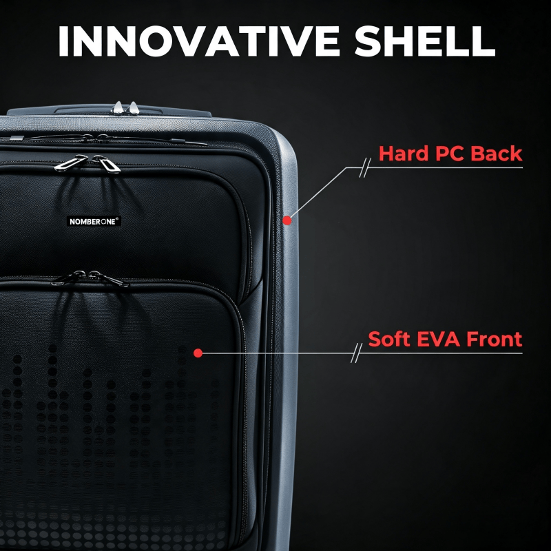 NOMBERONE Hybrid PC & Soft EVA Hardside Luggage, Front Quick Access Laptop Pocket Rolling Suitcase with TSA Lock & Silent Shock-Absorbing 360° Spinner Wheels, 20/24/28 Inch Carry On & Checked Travel Luggage