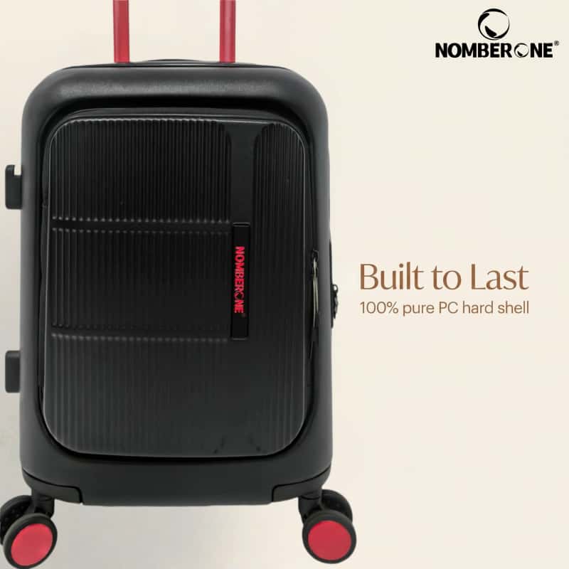 NOMBERONE Front Opening Laptop Compartment Luggage, 100% Pure PC Hard Shell Business Rolling Suitcase with Silent 360° Spinner Wheels, 20/25/29 Inch Carry On & Checked Travel Luggage