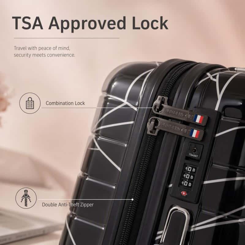 NOMBERONE Geometric Printed ABS+PC Hard Shell Luggage, 3 Sizes 20/24/28 Inch, TSA Lock Silent Spinner Wheels Travel Suitcase with Side Hook