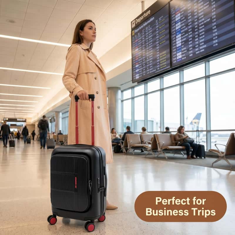 NOMBERONE Front Opening Laptop Compartment Luggage, 100% Pure PC Hard Shell Business Rolling Suitcase with Silent 360° Spinner Wheels, 20/25/29 Inch Carry On & Checked Travel Luggage