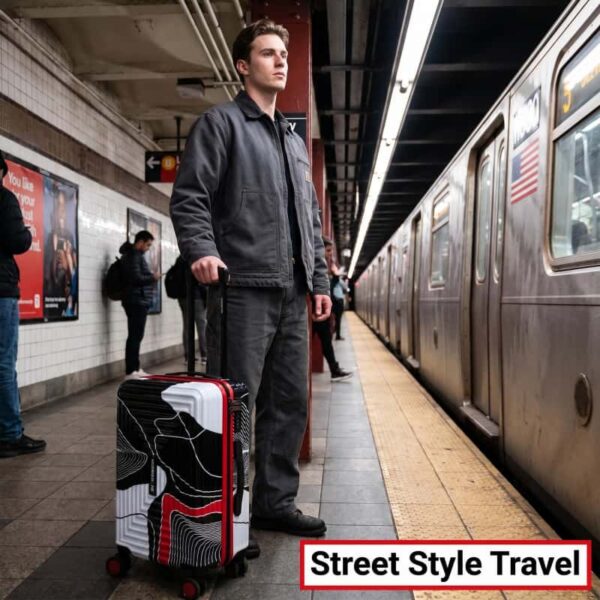 06_人物场景图_都市通勤代入_副本 NOMBERONE Geometric Color Hardside Luggage, PC Suitcase with TSA Lock, 360° Silent Spinner Wheels, 20/24/28 Inch Carry‑On & Check‑In Travel Luggage