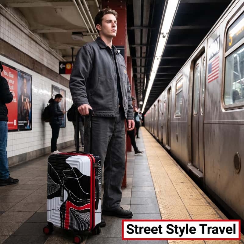 NOMBERONE Geometric Color‑Block Hardside Luggage, Graffiti Pattern PC Rolling Suitcase with TSA Lock, 360° Silent Spinner Wheels & Telescopic Handle, 20/24/28 Inch Carry‑On & Check‑In Travel Luggage