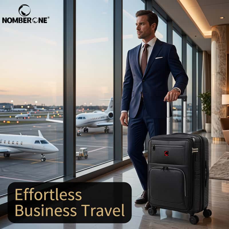 NOMBERONE PP+PU Hybrid Business Luggage, Front Quick Access Laptop Pocket Rolling Suitcase with TSA Lock & Silent 360° Spinner Wheels, Expandable 20/24/28 Inch Carry On & Checked Travel Suitcase