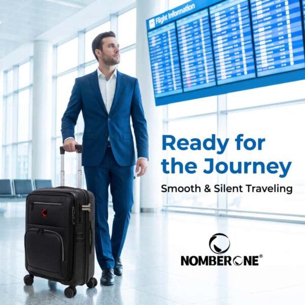 NOMBERONE PP+PU Hybrid Business Luggage, Front Quick Access Laptop Pocket Rolling Suitcase with TSA Lock & Silent 360° Spinner Wheels, Expandable 20/24/28 Inch Carry On & Checked Travel Suitcase
