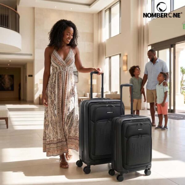 NOMBERONE Hybrid PC & Soft EVA Hardside Luggage, Front Quick Access Laptop Pocket Rolling Suitcase with TSA Lock & Silent Shock-Absorbing 360° Spinner Wheels, 20/24/28 Inch Carry On & Checked Travel Luggage