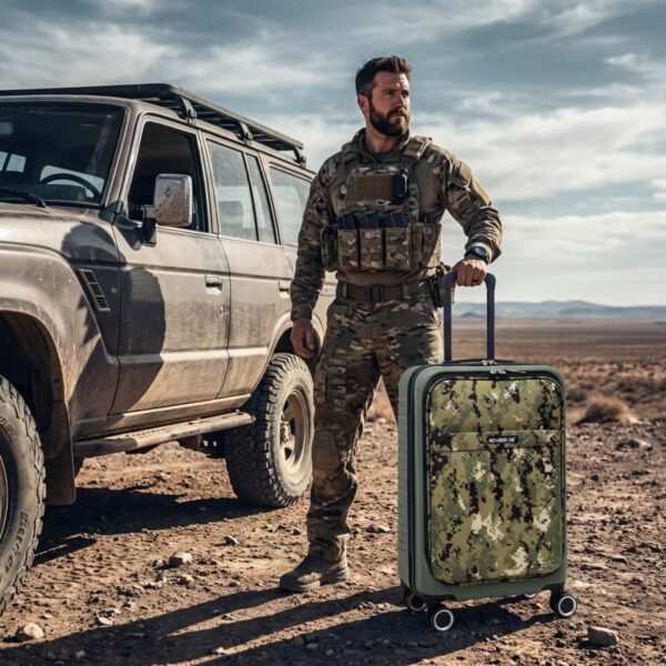 NOMBERONE Tactical Camo PP Hardside Luggage, Soft Front Pocket Rolling Suitcase with TSA Lock & Silent 360° Spinner Wheels, 20/24/28 Inch Carry On & Check-In Travel Suitcase, 5 Vibrant Camouflage Colors for Outdoor & Adventure Travel
