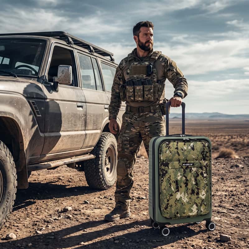 NOMBERONE Tactical Camo PP Hardside Luggage, Soft Front Pocket Rolling Suitcase with TSA Lock & Silent 360° Spinner Wheels, 20/24/28 Inch Carry On & Check-In Travel Suitcase, 5 Vibrant Camouflage Colors for Outdoor & Adventure Travel