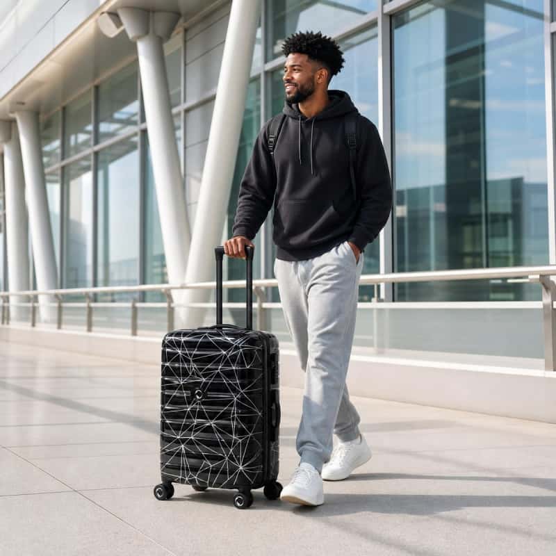 NOMBERONE Geometric Printed ABS+PC Hard Shell Luggage, 3 Sizes 20/24/28 Inch, TSA Lock Silent Spinner Wheels Travel Suitcase with Side Hook