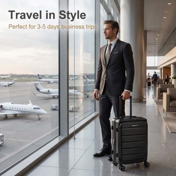 07_人物场景图_高端商务_副本 NOMBERONE Front Opening PC Business Luggage, Expandable Hard Shell Rolling Suitcase with TSA Lock & Silent 360° Spinner Wheels, 20/25/29 Inch Carry On Checked Travel Luggage