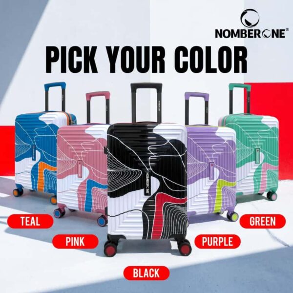 NOMBERONE Geometric Color‑Block Hardside Luggage, Graffiti Pattern PC Rolling Suitcase with TSA Lock, 360° Silent Spinner Wheels & Telescopic Handle, 20/24/28 Inch Carry‑On & Check‑In Travel Luggage