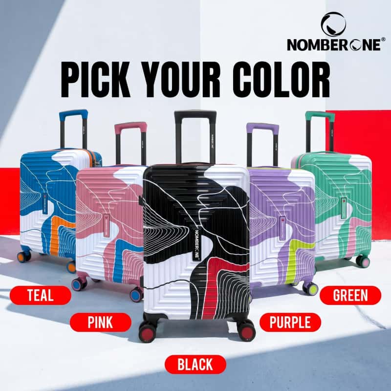 07_多色图_缤纷配色展示_副本 NOMBERONE Geometric Color‑Block Hardside Luggage, Graffiti Pattern PC Rolling Suitcase with TSA Lock, 360° Silent Spinner Wheels & Telescopic Handle, 20/24/28 Inch Carry‑On & Check‑In Travel Luggage