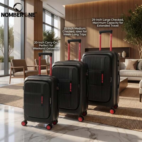 NOMBERONE Front Opening Laptop Compartment Luggage, 100% Pure PC Hard Shell Business Rolling Suitcase with Silent 360° Spinner Wheels, 20/25/29 Inch Carry On & Checked Travel Luggage