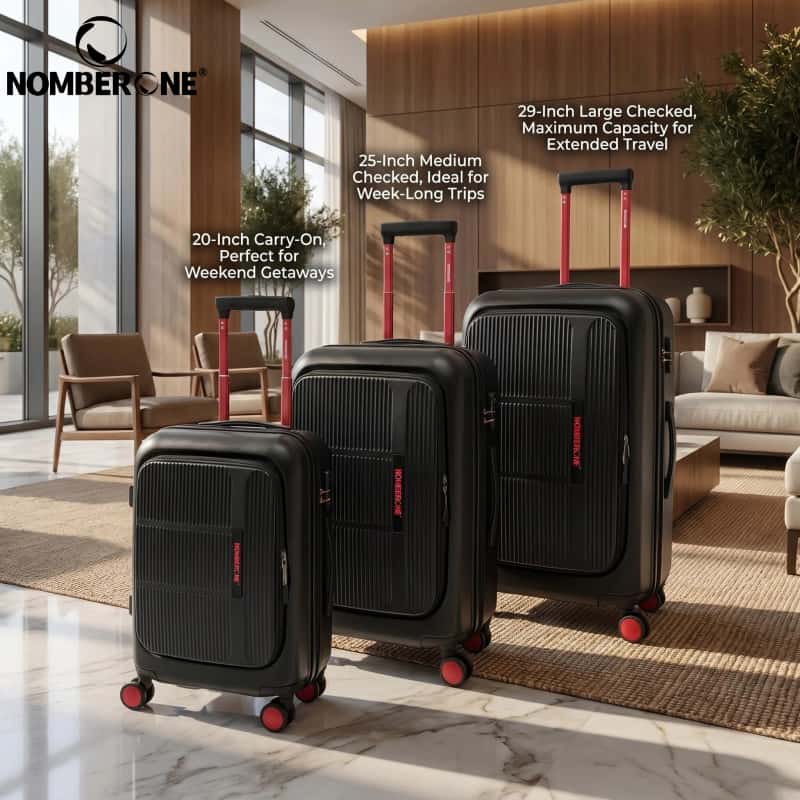 NOMBERONE Front Opening Laptop Compartment Luggage, 100% Pure PC Hard Shell Business Rolling Suitcase with Silent 360° Spinner Wheels, 20/25/29 Inch Carry On & Checked Travel Luggage