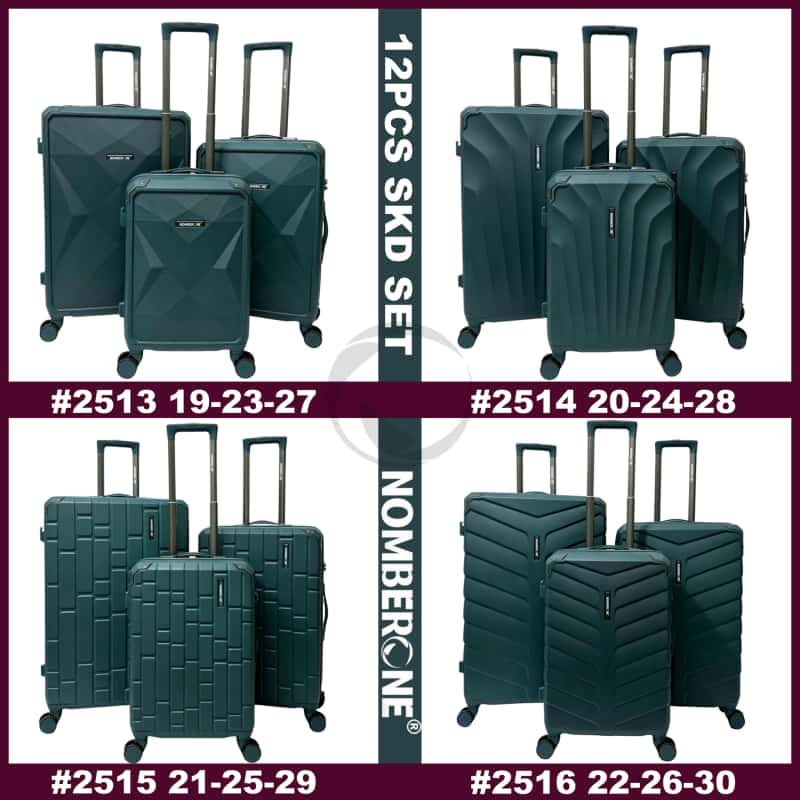 OMBERONE 12‑Piece SKD Hard Shell Luggage Set, 4 Stylish Textured Designs, Multi‑Size Spinner Suitcase Collection with Reinforced Corner & Combination Lock