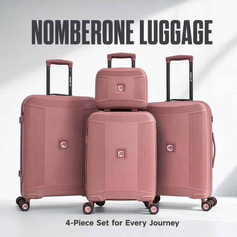 01_主图_多尺寸全家福_副本 NOMBERONE 4‑Piece Hard Shell Luggage Set, 100% PP Expandable Suitcase with TSA Lock, Silent 360° Spinner Wheels,with Cosmetic Case